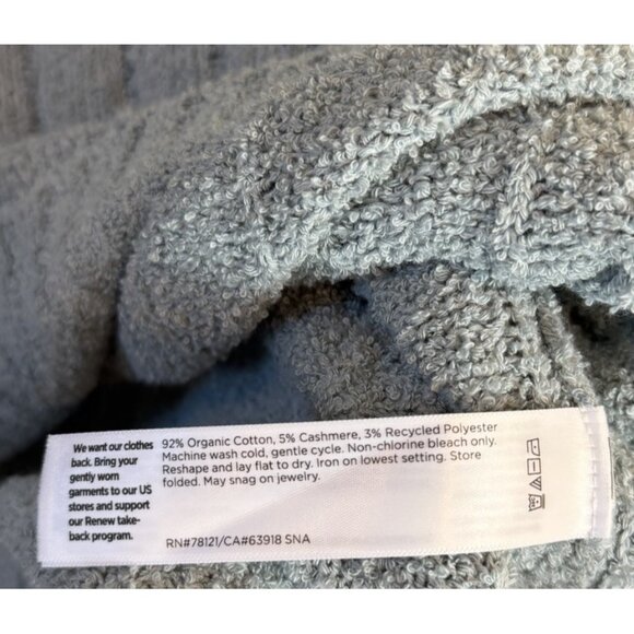 Eileen Fisher LARGE FROST Organic Cotton/Cashmere Fluffy Rib Turtleneck Sweater - Picture 5 of 12